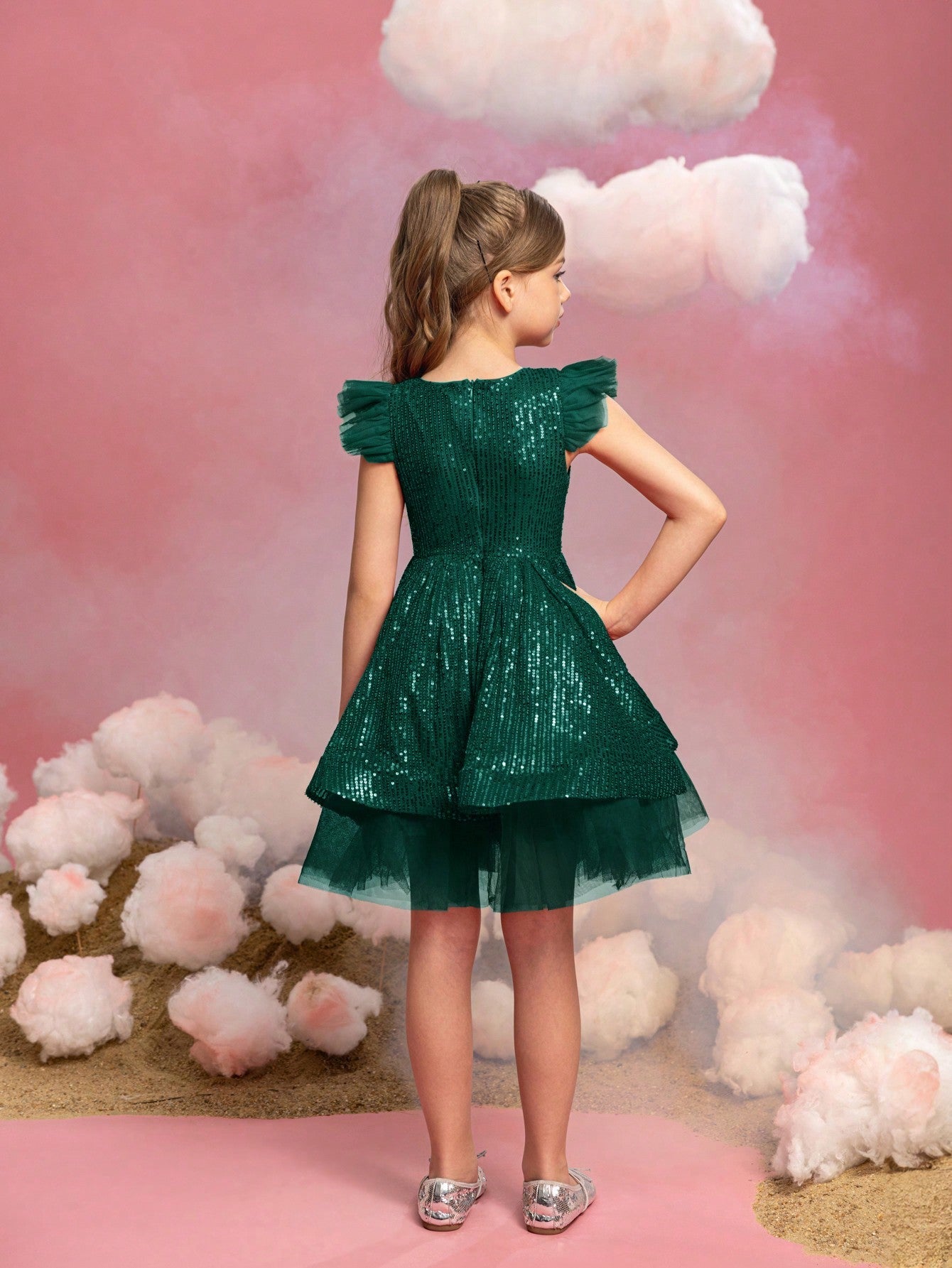 Additional product view of Cap-Sleeve Sequin A-Line Midi Tween Girls' Party Dress