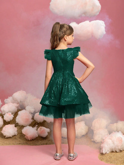 Additional product view of Cap-Sleeve Sequin A-Line Midi Tween Girls' Party Dress