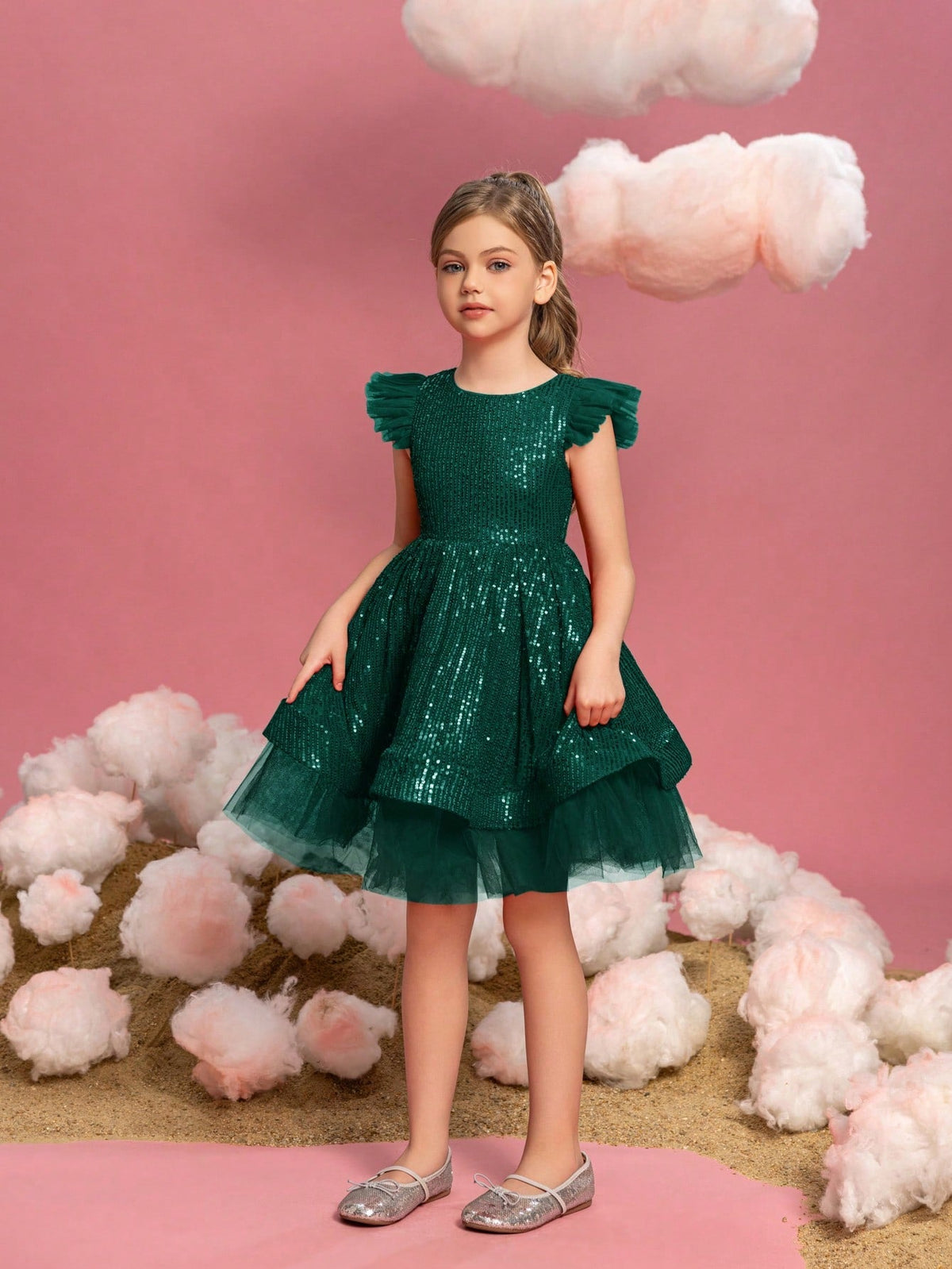 Additional product view of Cap-Sleeve Sequin A-Line Midi Tween Girls' Party Dress