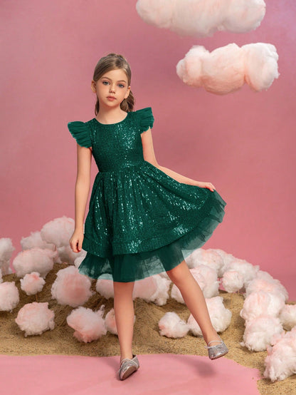 Additional product view of Cap-Sleeve Sequin A-Line Midi Tween Girls' Party Dress