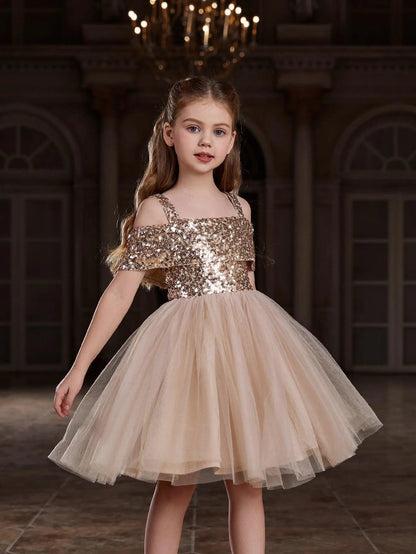 Additional product view of Off-Shoulder Sequin A-Line Short-Sleeve Midi Tween Girls' Party Dress