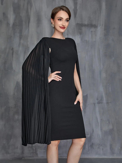 Women's Pleated Cloak Sleeves Midi Dress – view 4
