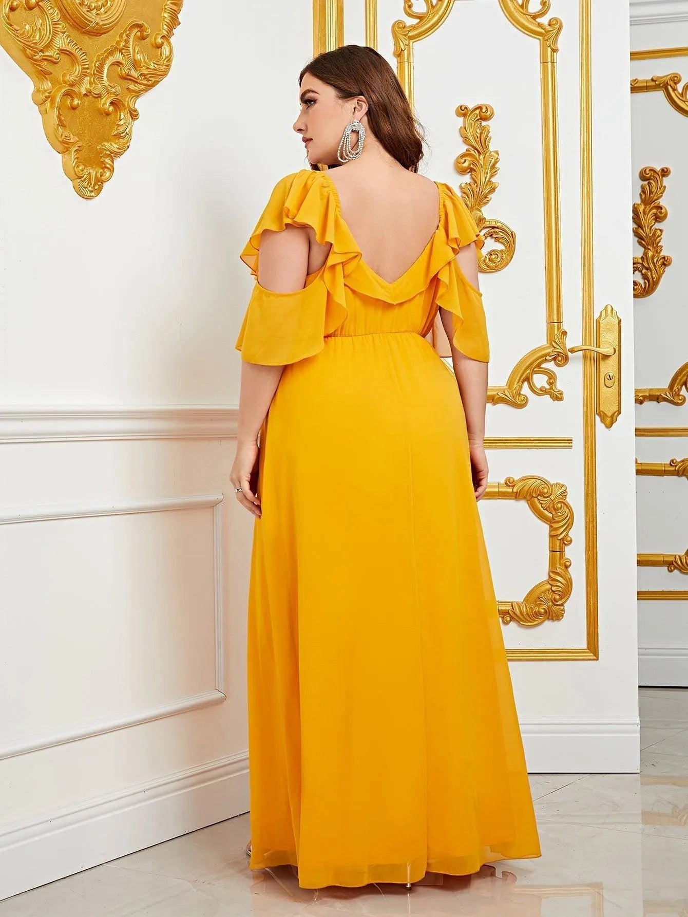Plus Sweetheart Neck Ruffle Trim Chiffon A-Line Dress – view 2