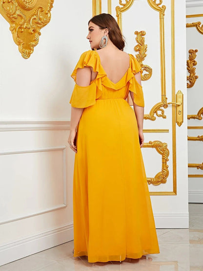 Plus Sweetheart Neck Ruffle Trim Chiffon A-Line Dress – view 2