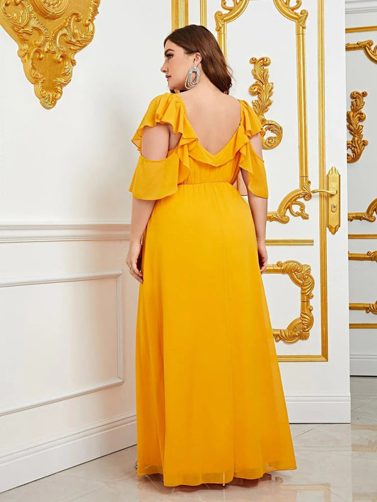 Plus Sweetheart Neck Ruffle Trim Chiffon A-Line Dress – view 2
