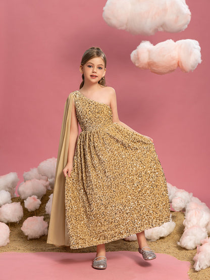 Tween Girls' One-Shoulder Draped Side Sequin A-Line Dress — authorized product image 11