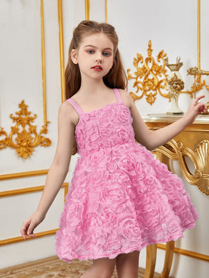 Additional product view of Floral Appliqué Cami Strap A-Line Sleeveless Mesh Tween Girls' Party Dress