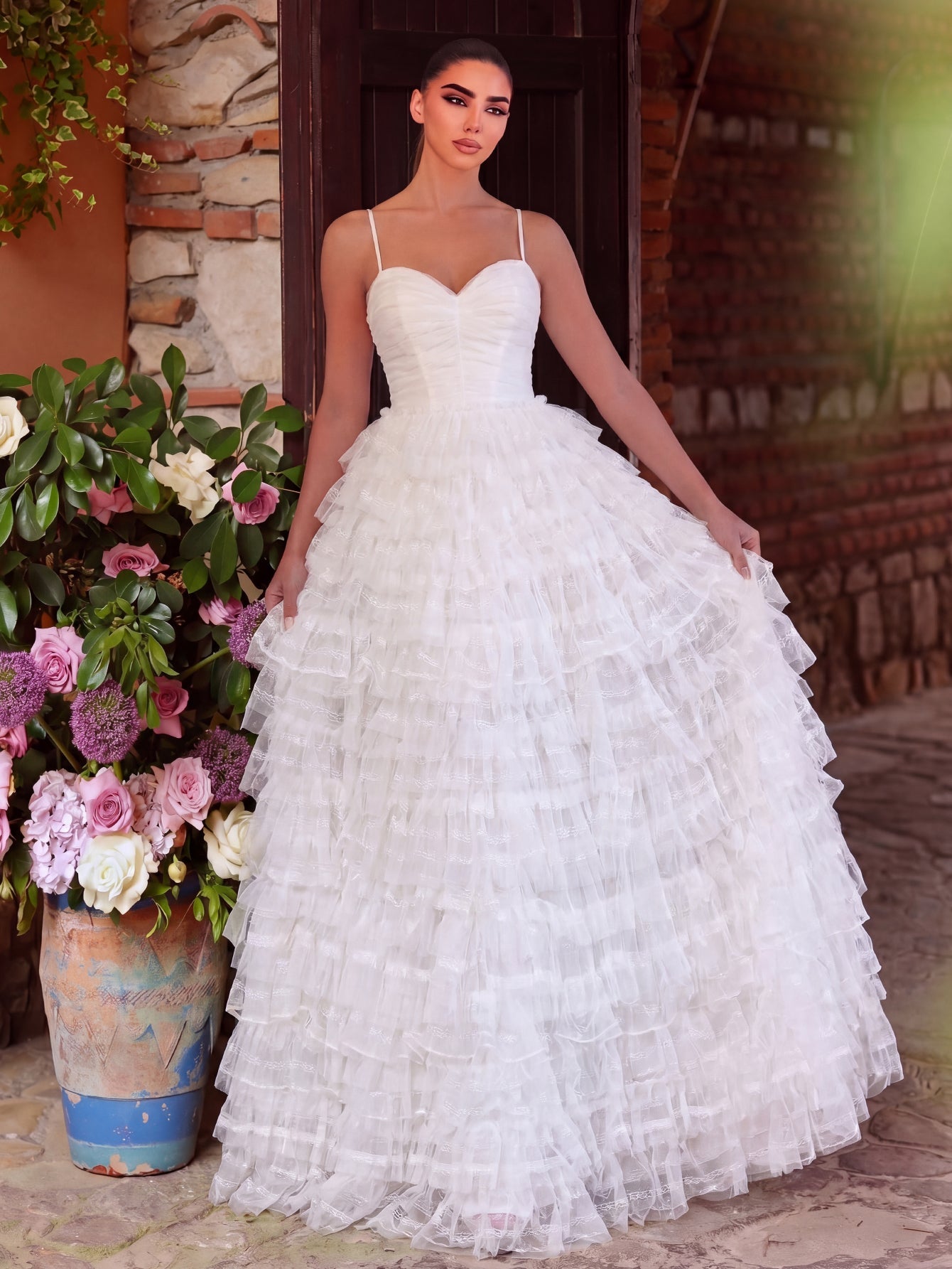 Spaghetti Strap Lace Sleeveless A-Line Wedding Gown — authorized product image 1