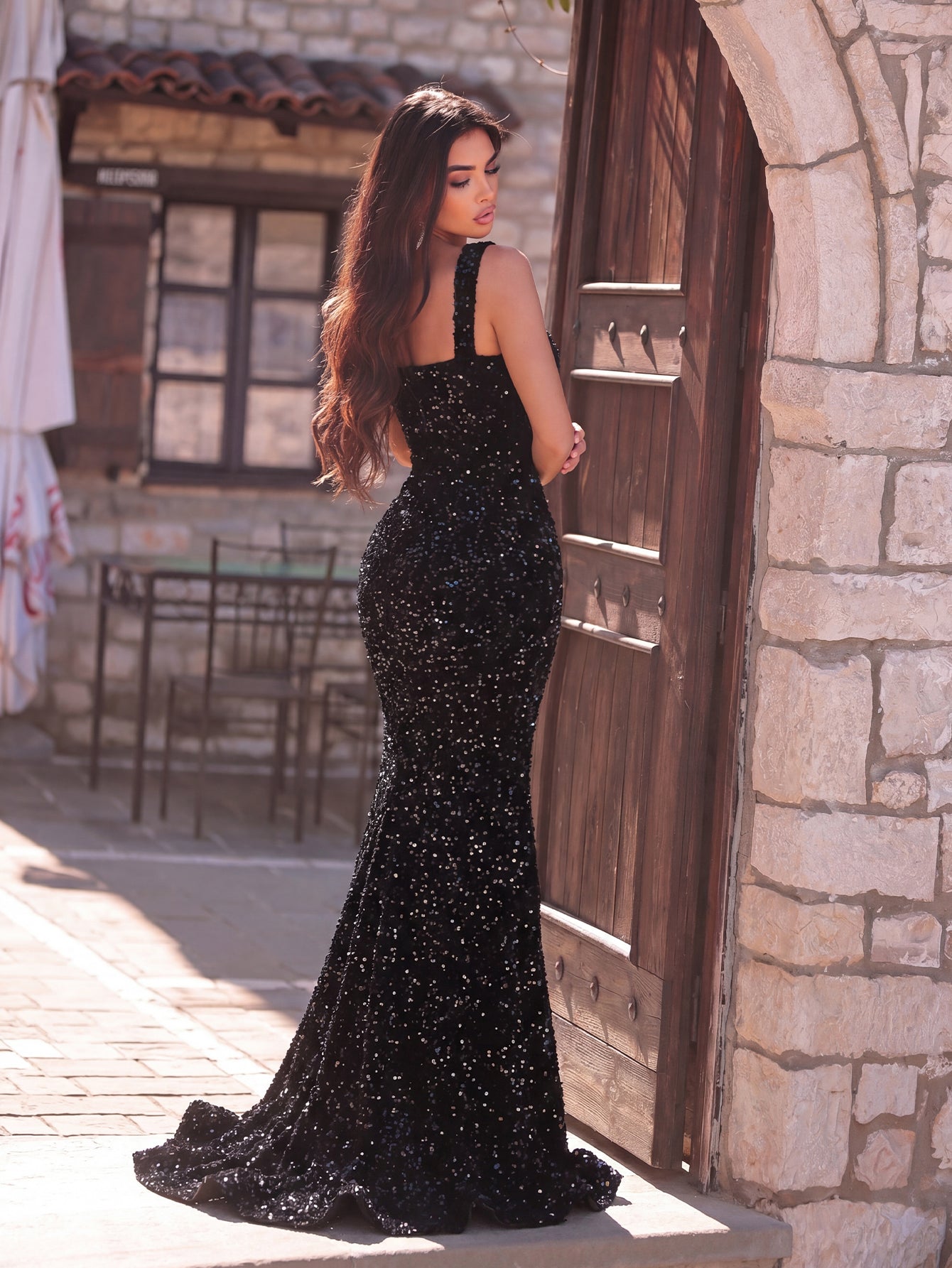 Square Neck Sleeveless Sequin Mermaid Dresses – view 2