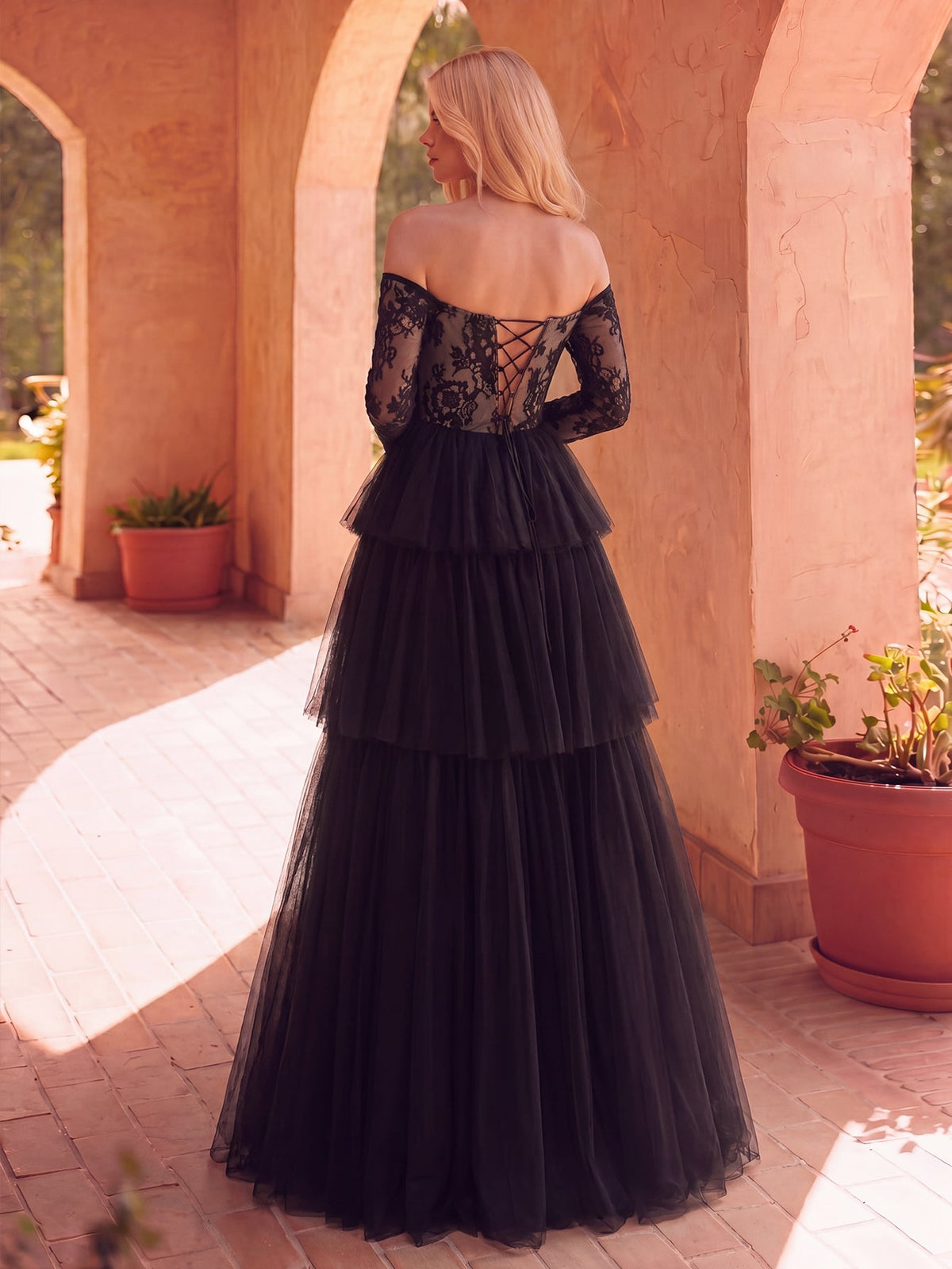 Off-Shoulder Lace Long-Sleeve A-Line Wedding Gown — authorized product image 2