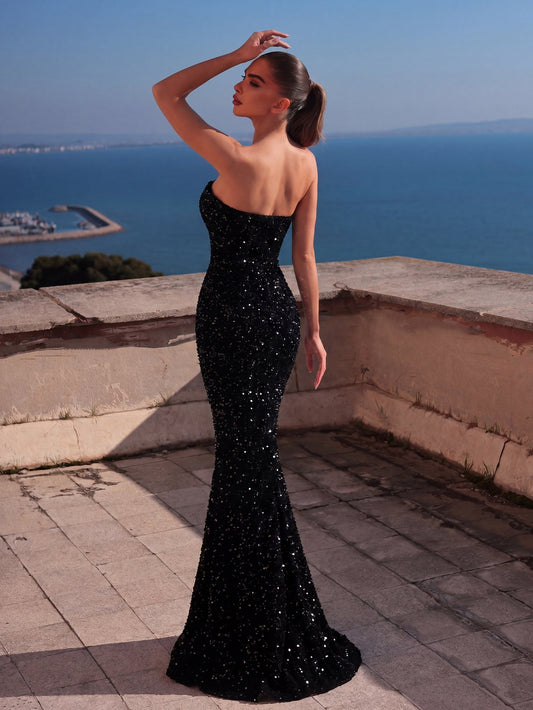 Elegant Mermaid Hem Maxi Tube Prom Dress – view 2