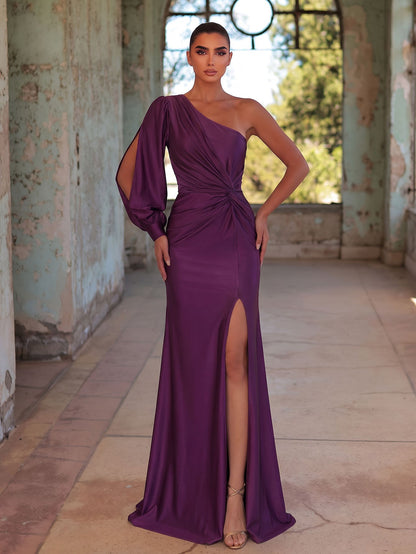 One-Shoulder Twist Front Split Formal Dress – view 3