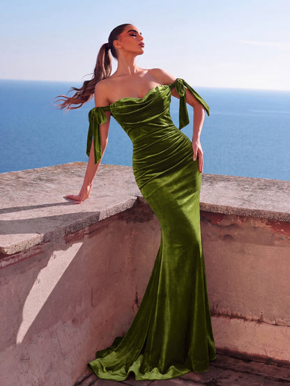 Additional product view of Off-Shoulder Velvet Mermaid Sleeveless Maxi Evening Gown
