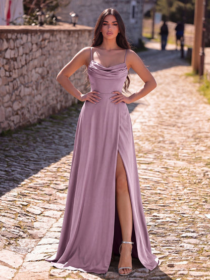 Additional view of Cowl Neck High Slit Sleeveless A-Line Evening Gown