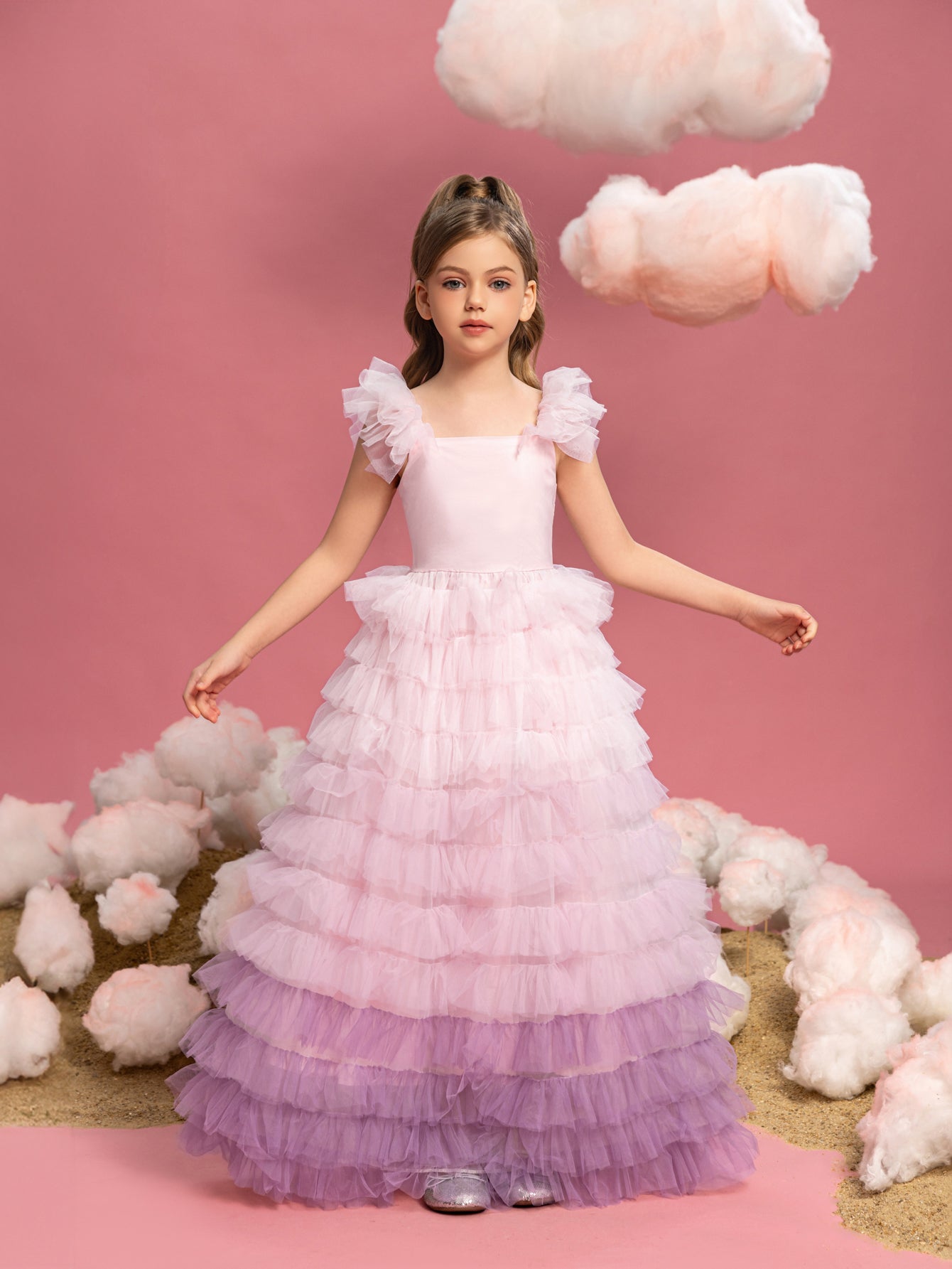 Tween Girls' Square Neck Ruffle Sleeveless A-Line Formal Gown — authorized product image 1