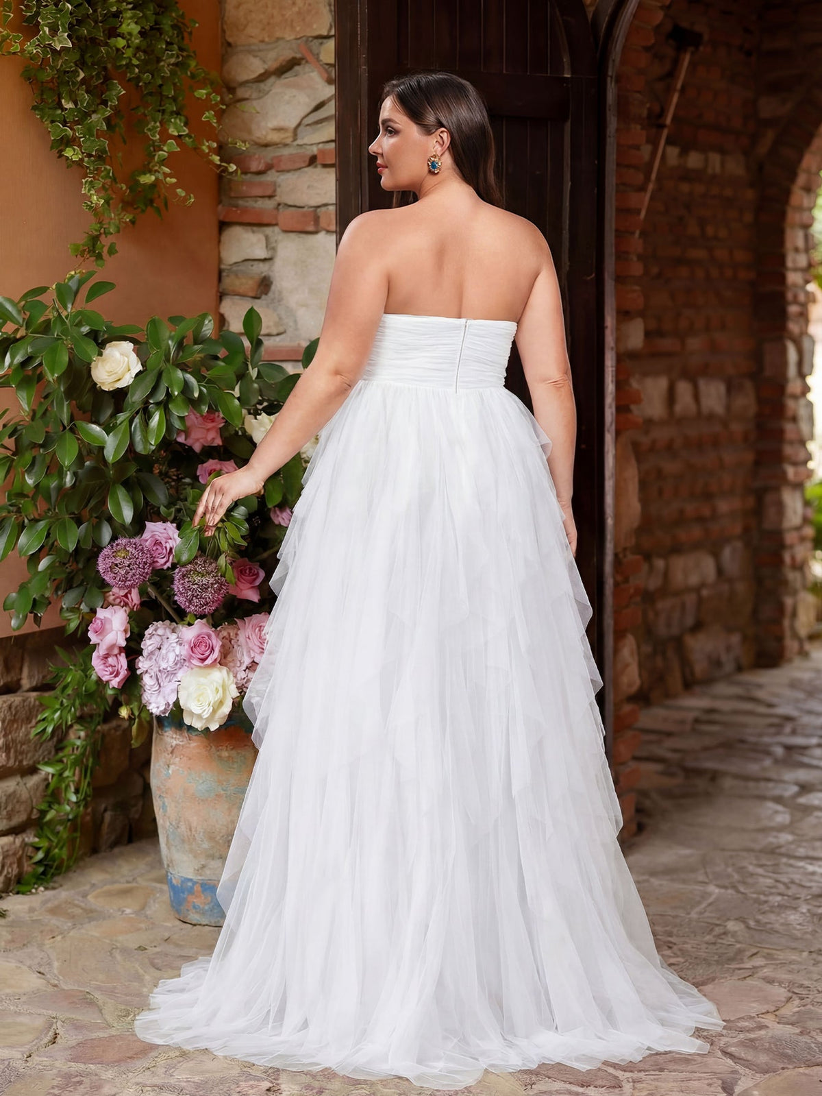 Additional product view of Mesh Overlay Plus-Size Strapless Sleeveless A-Line Wedding Dress