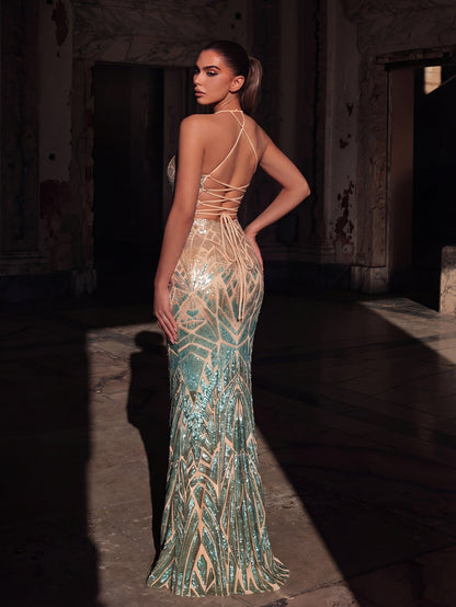 Tied Backless Split Thight Sequin Party Dress — authorized product image 2