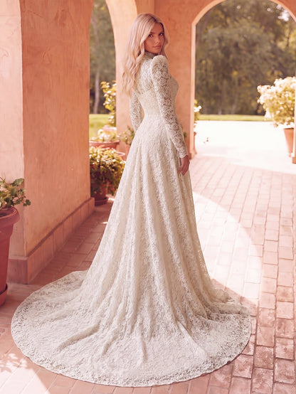 Additional product view of Lace Mock-Neck Long-Sleeve A-Line Maxi Wedding Dress