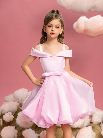 Tween Girls' Off-Shoulder Satin Sleeveless A-Line Formal Dress — authorized product image 3