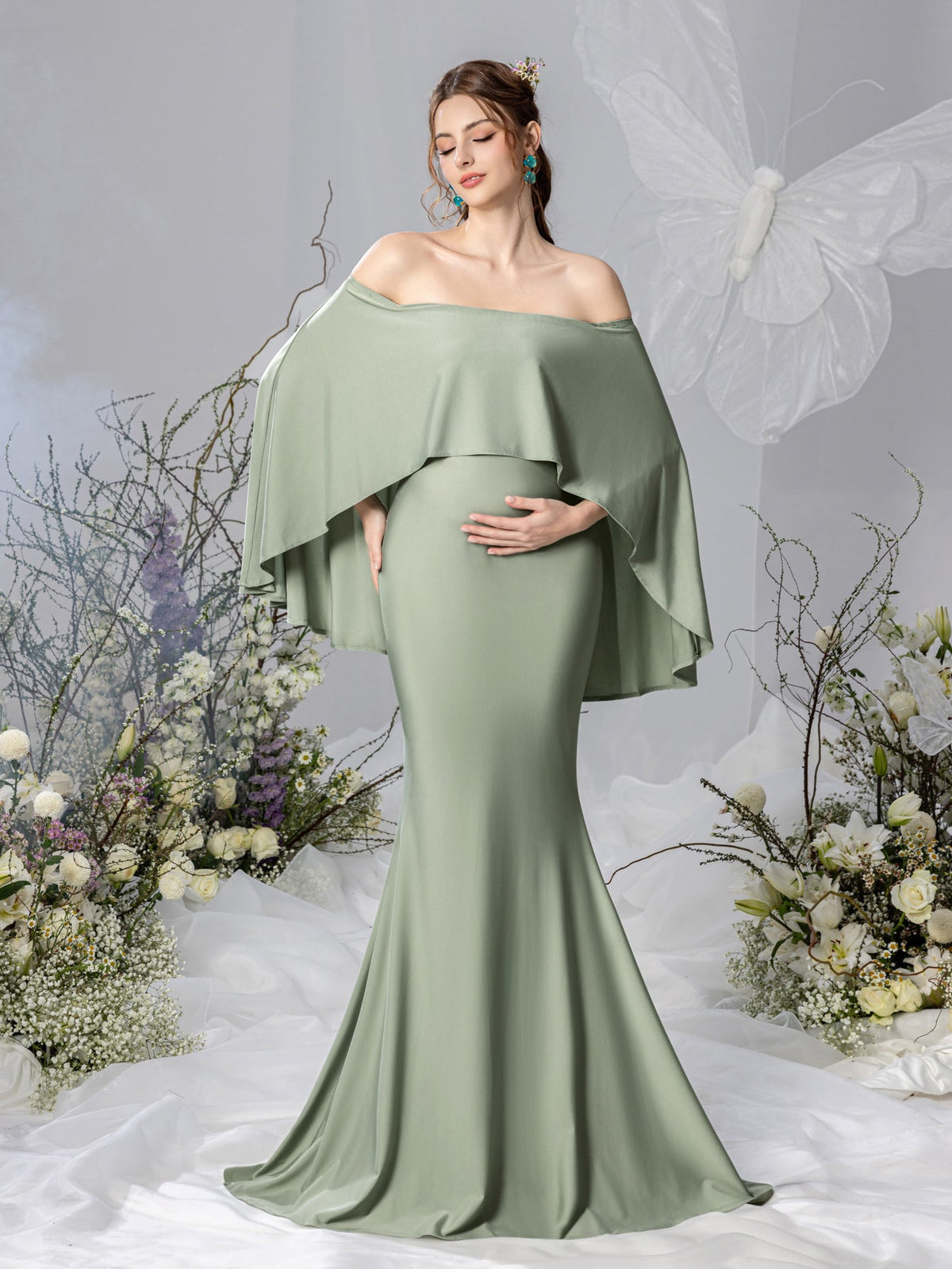 Maternity Off-Shoulder Cape Mermaid Evening Gown — authorized product image 1