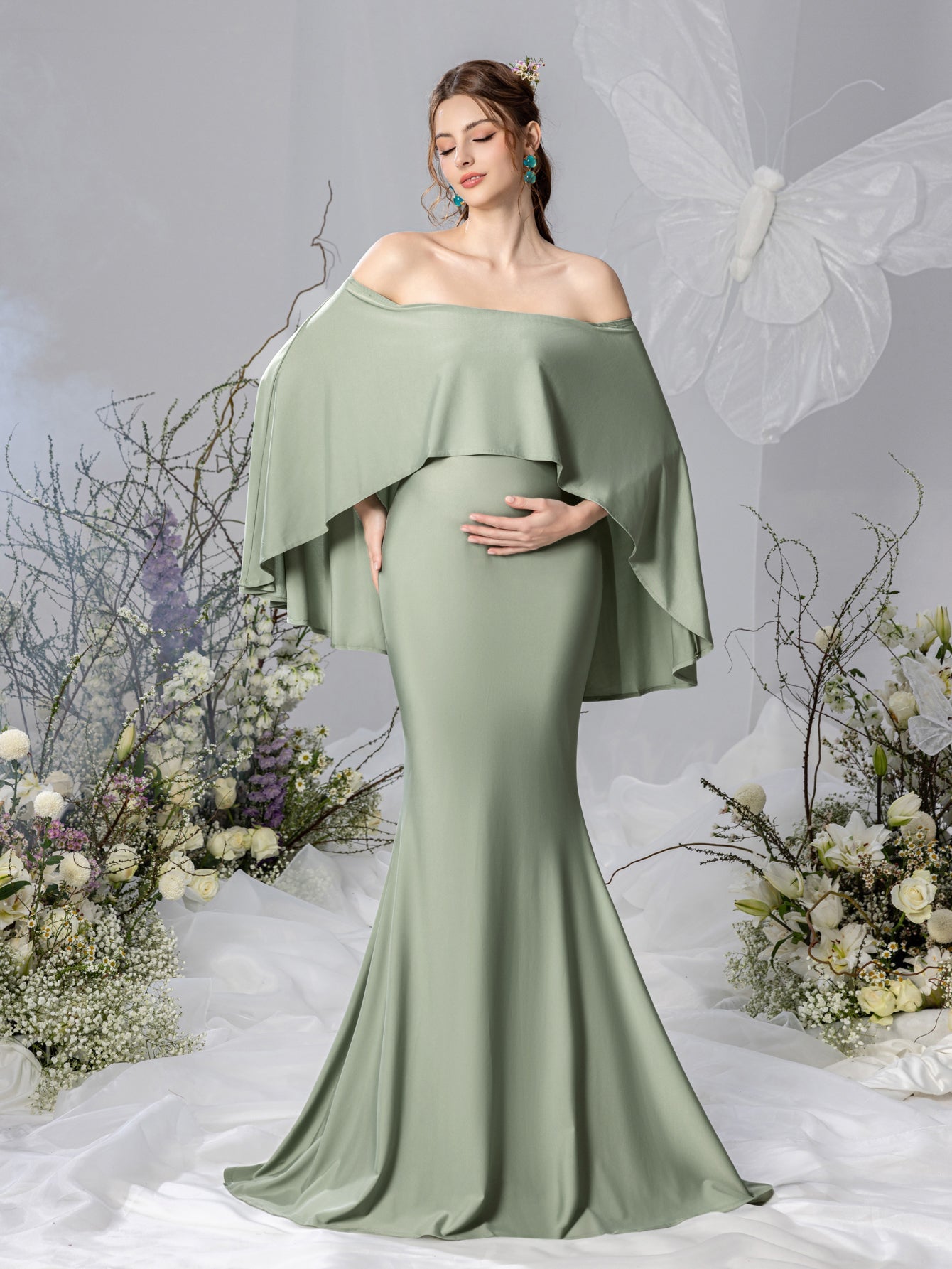 Maternity Off-Shoulder Cape Mermaid Evening Gown — authorized product image 1