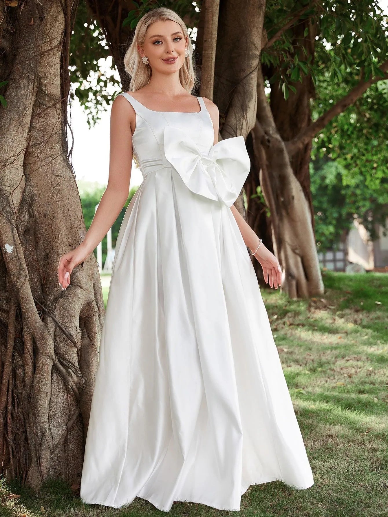 Square Neck Satin Sleeveless A-Line Wedding Gown — authorized product image 4