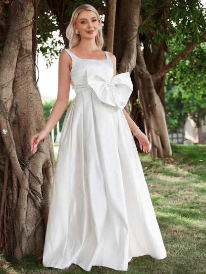 Square Neck Satin Sleeveless A-Line Wedding Gown — authorized product image 4