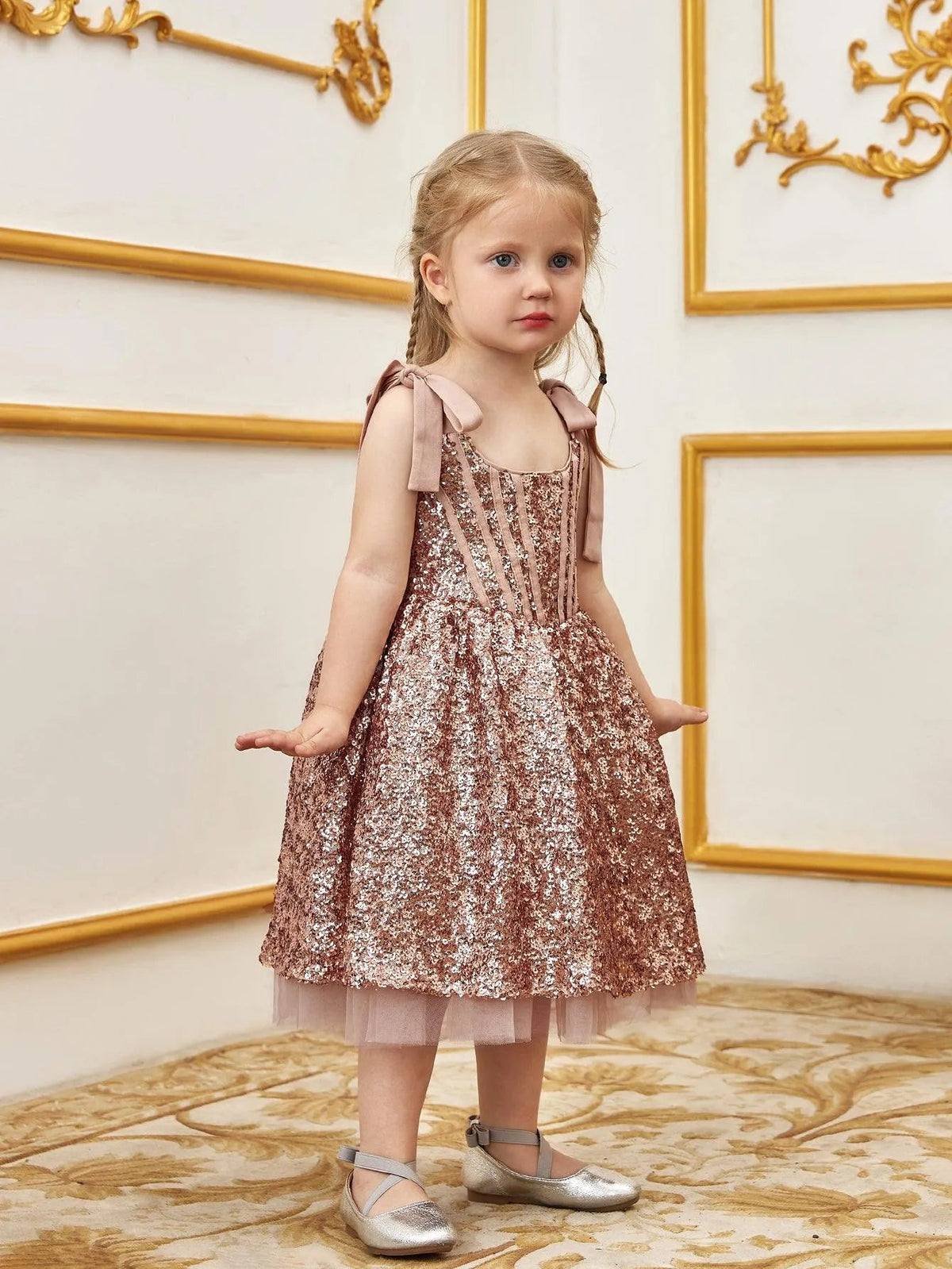 Additional product view of Cami Strap Sequin A-Line Sleeveless Midi Young Girls' Party Dress