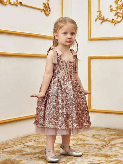 Additional product view of Cami Strap Sequin A-Line Sleeveless Midi Young Girls' Party Dress
