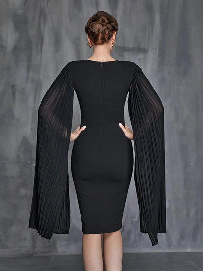 Women's Pleated Cloak Sleeves Midi Dress – view 2
