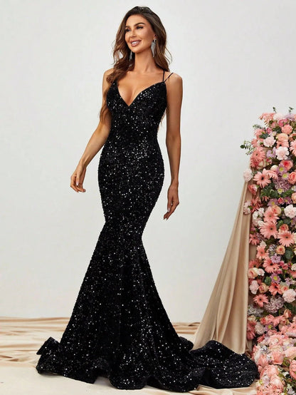 Spaghetti Strap Sequin Mermaid Dress — authorized product image 4