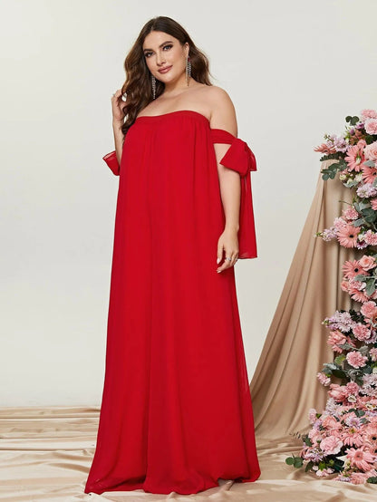 Additional product view of Plus-Size Off-Shoulder Chiffon Sleeveless Formal Jumpsuit