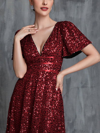 Women's Plunging Neck Butterfly Sleeves Sequin Formal Dress – view 6