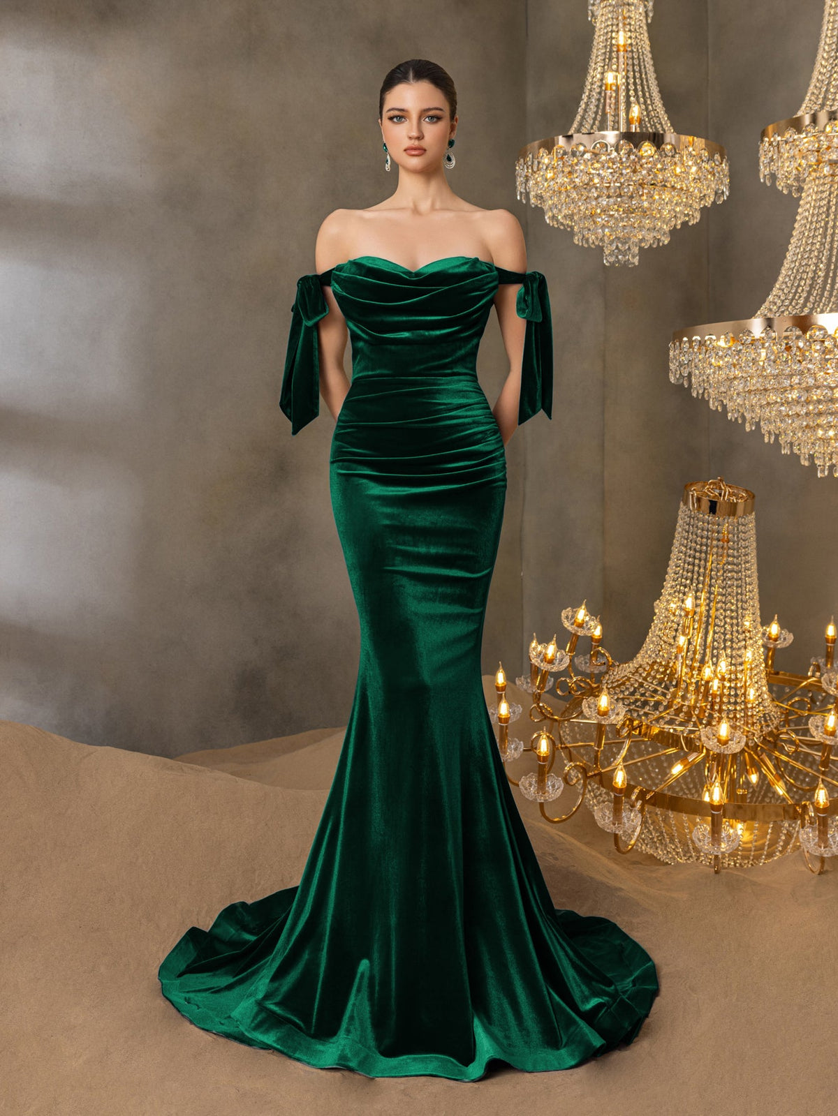 Additional product view of Off-Shoulder Velvet Mermaid Sleeveless Maxi Evening Gown