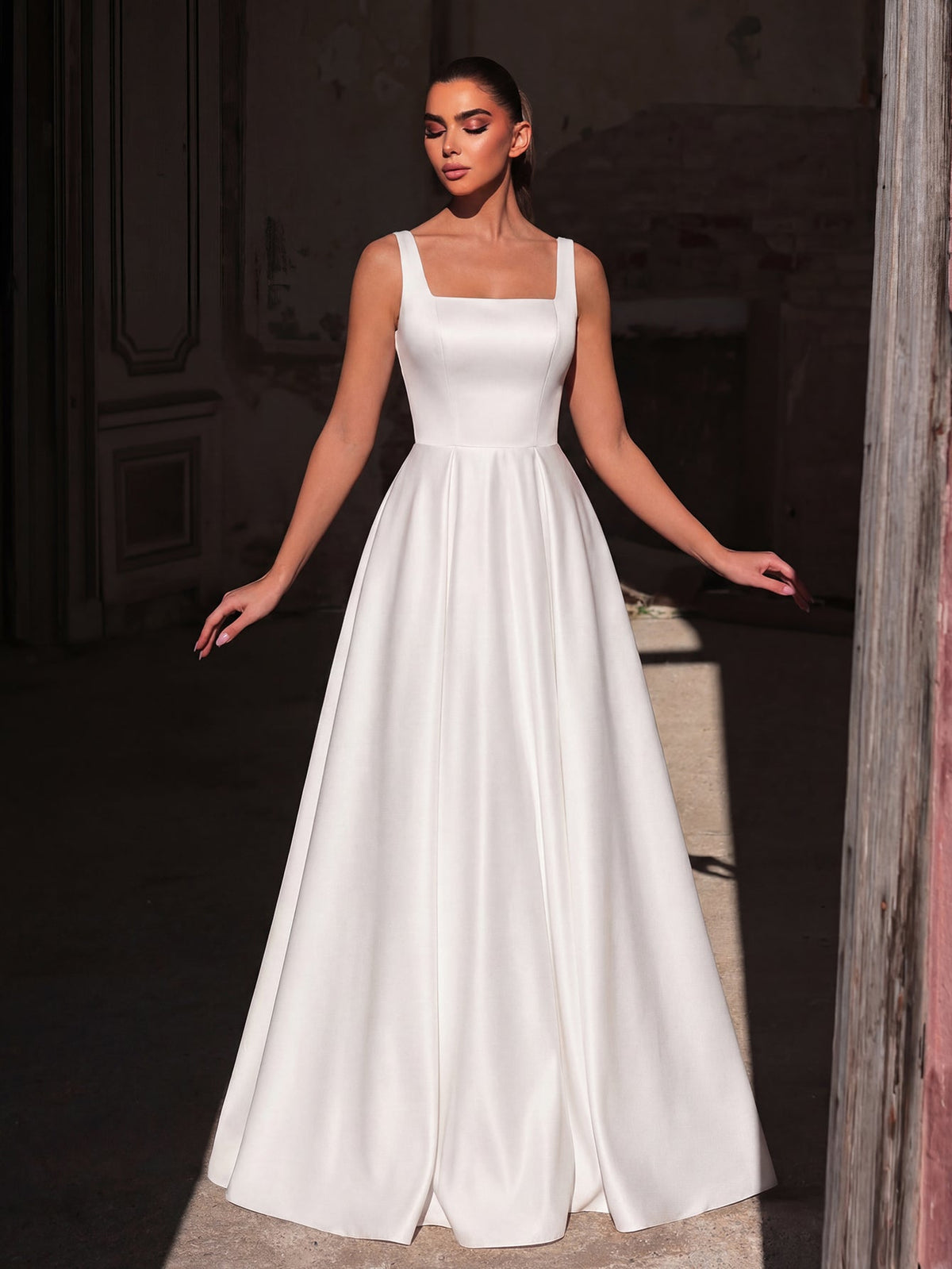 Additional product view of Lace-Up Back Square-Neck A-Line Sleeveless Maxi Evening Gown