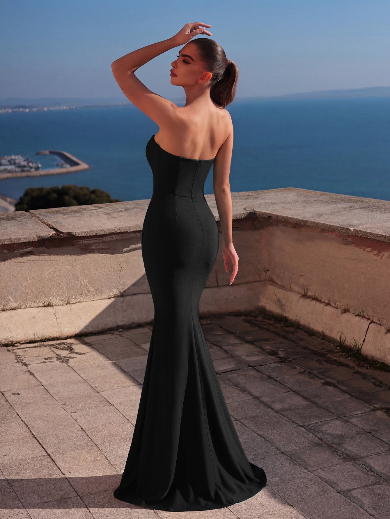Additional product view of Mermaid Hem Strapless Knit Sleeveless Maxi Evening Gown