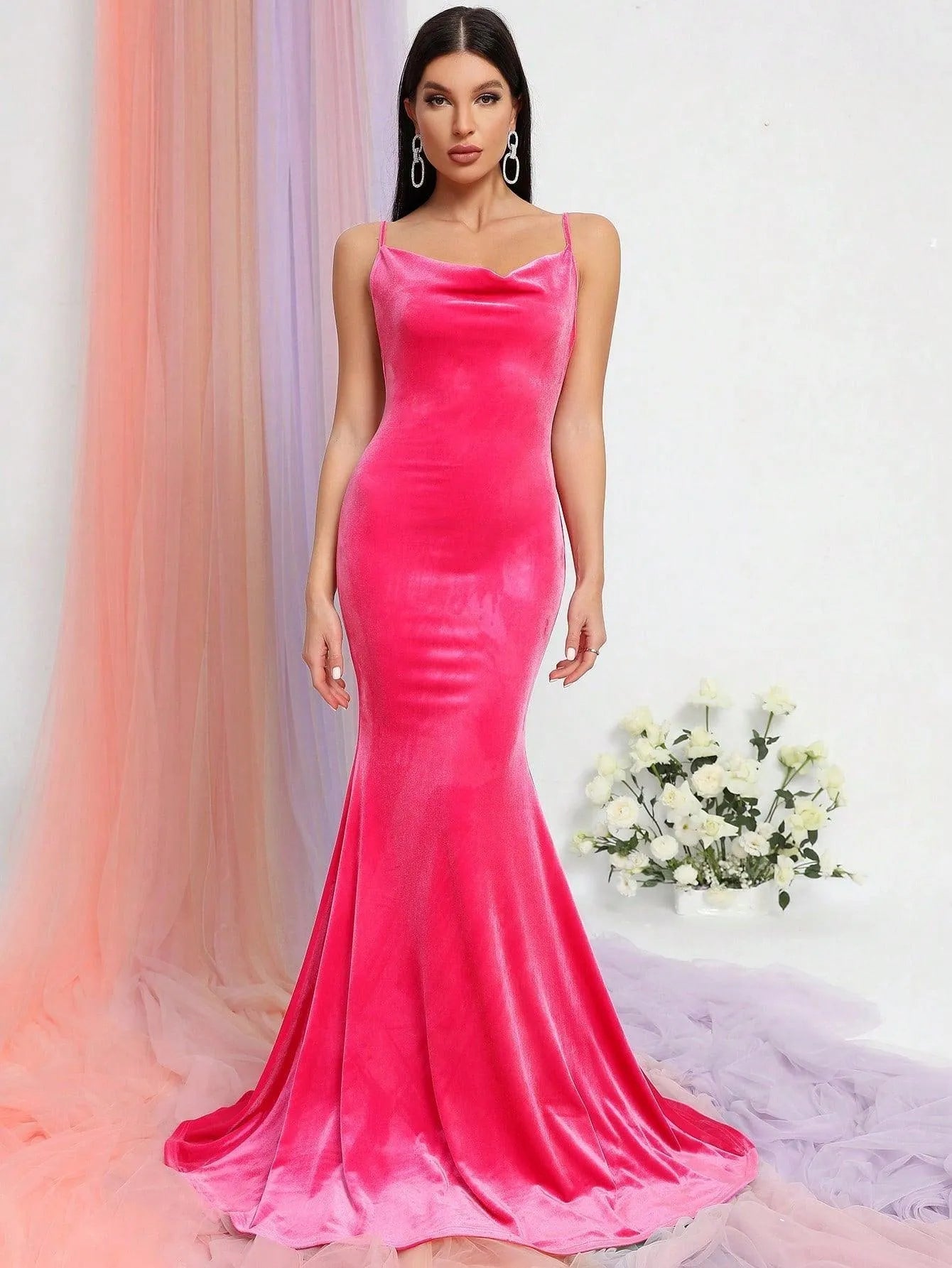 Additional product view of Cami Strap Velvet Backless Mermaid Sleeveless Evening Gown