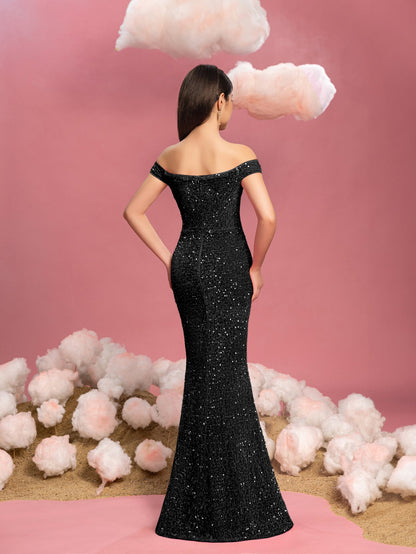 Additional product view of Mermaid Hem Off-Shoulder Sequin Short-Sleeve Maxi Teen Girls' Party Dress