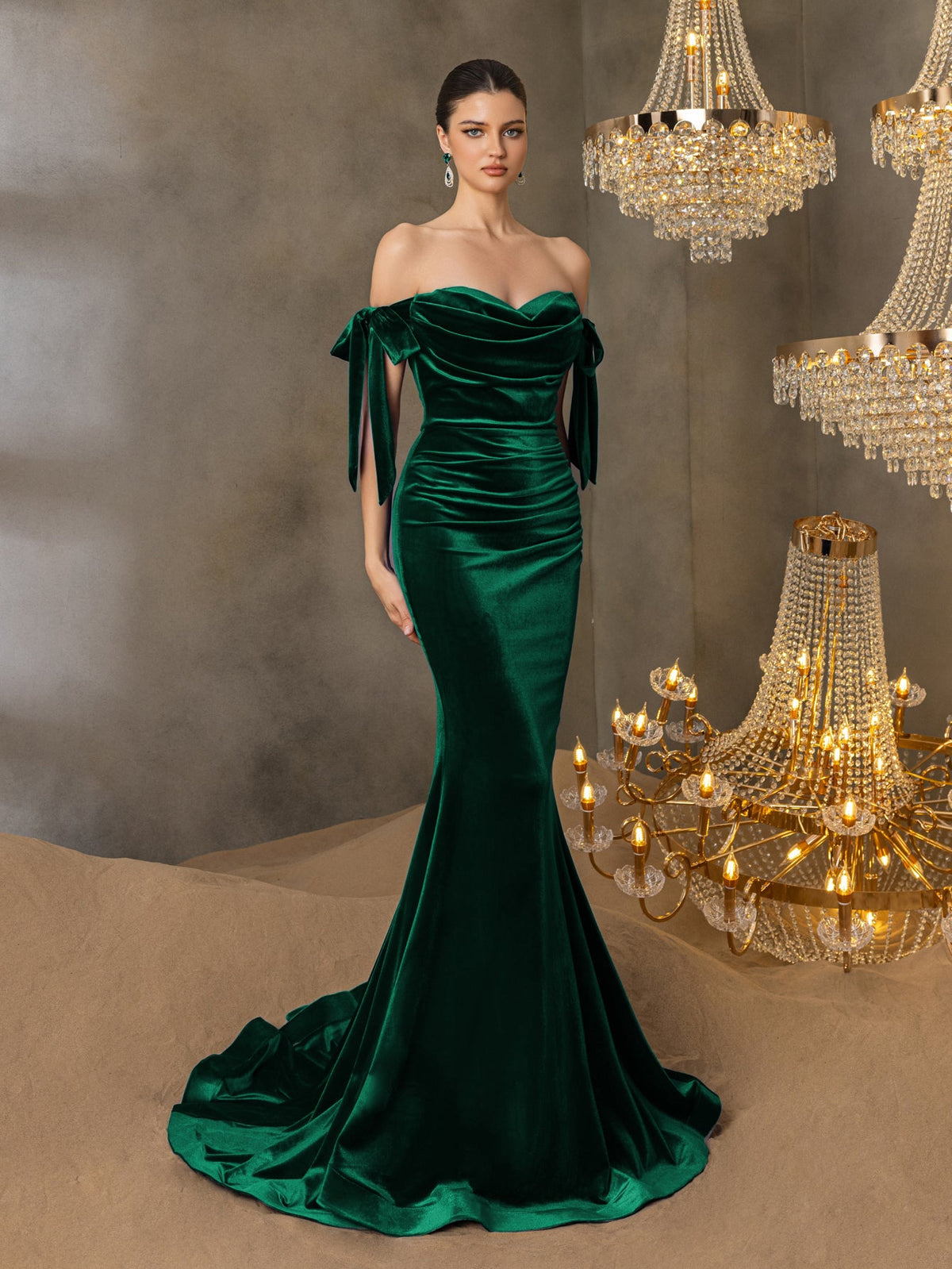 Additional product view of Off-Shoulder Velvet Mermaid Sleeveless Maxi Evening Gown
