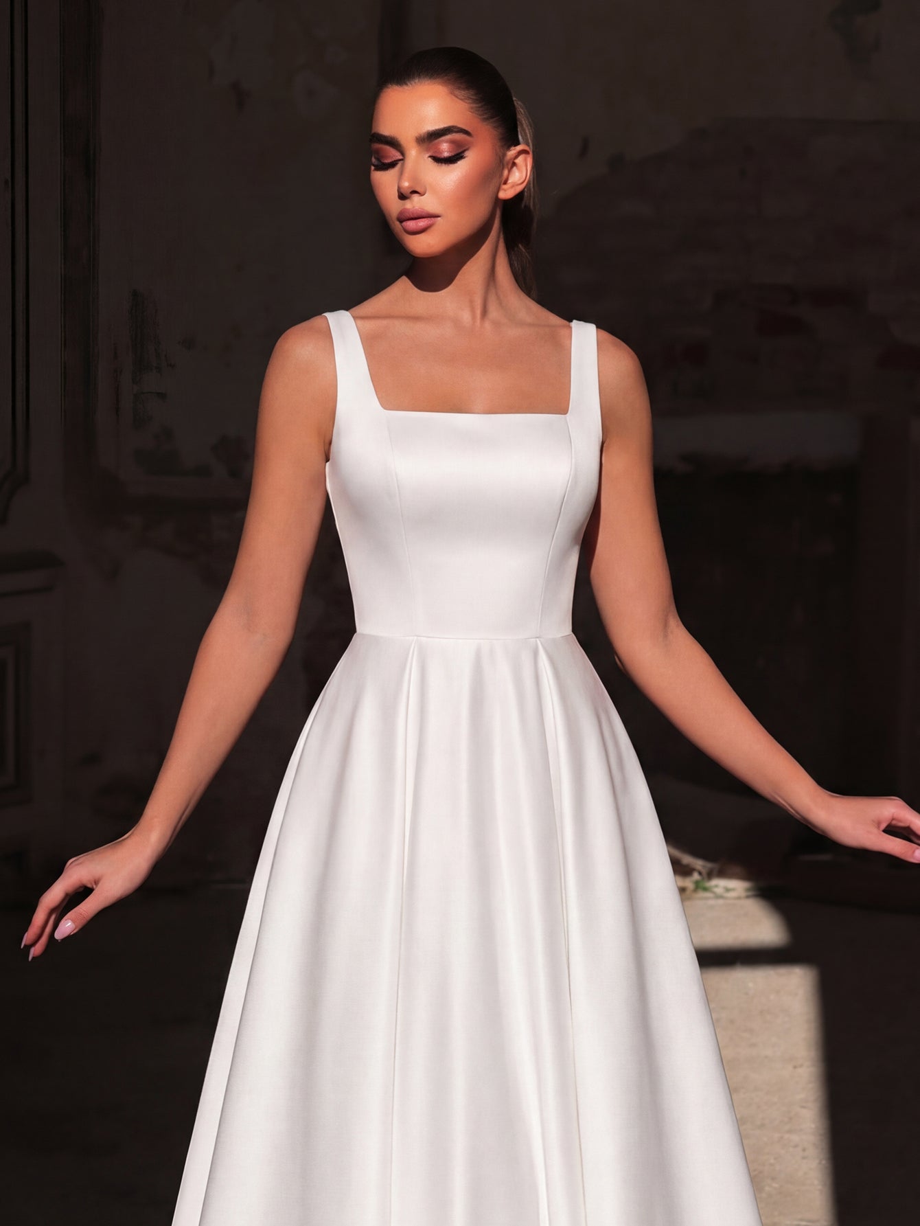 Additional product view of Lace-Up Back Square-Neck A-Line Sleeveless Maxi Evening Gown