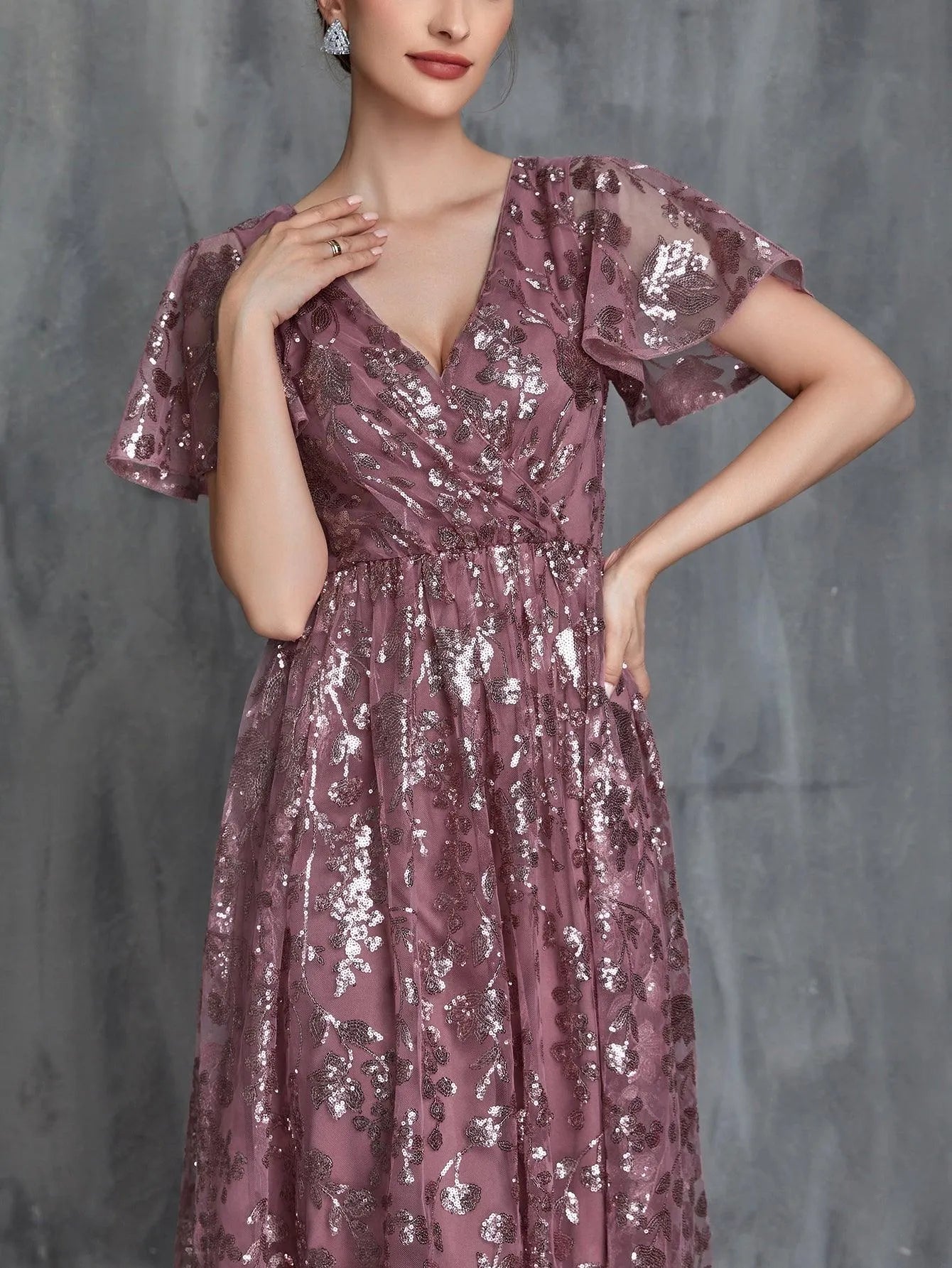 Women's Surplice Neck High-Low Hem Sequin Party Dress – view 6