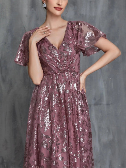 Women's Surplice Neck High-Low Hem Sequin Party Dress – view 6