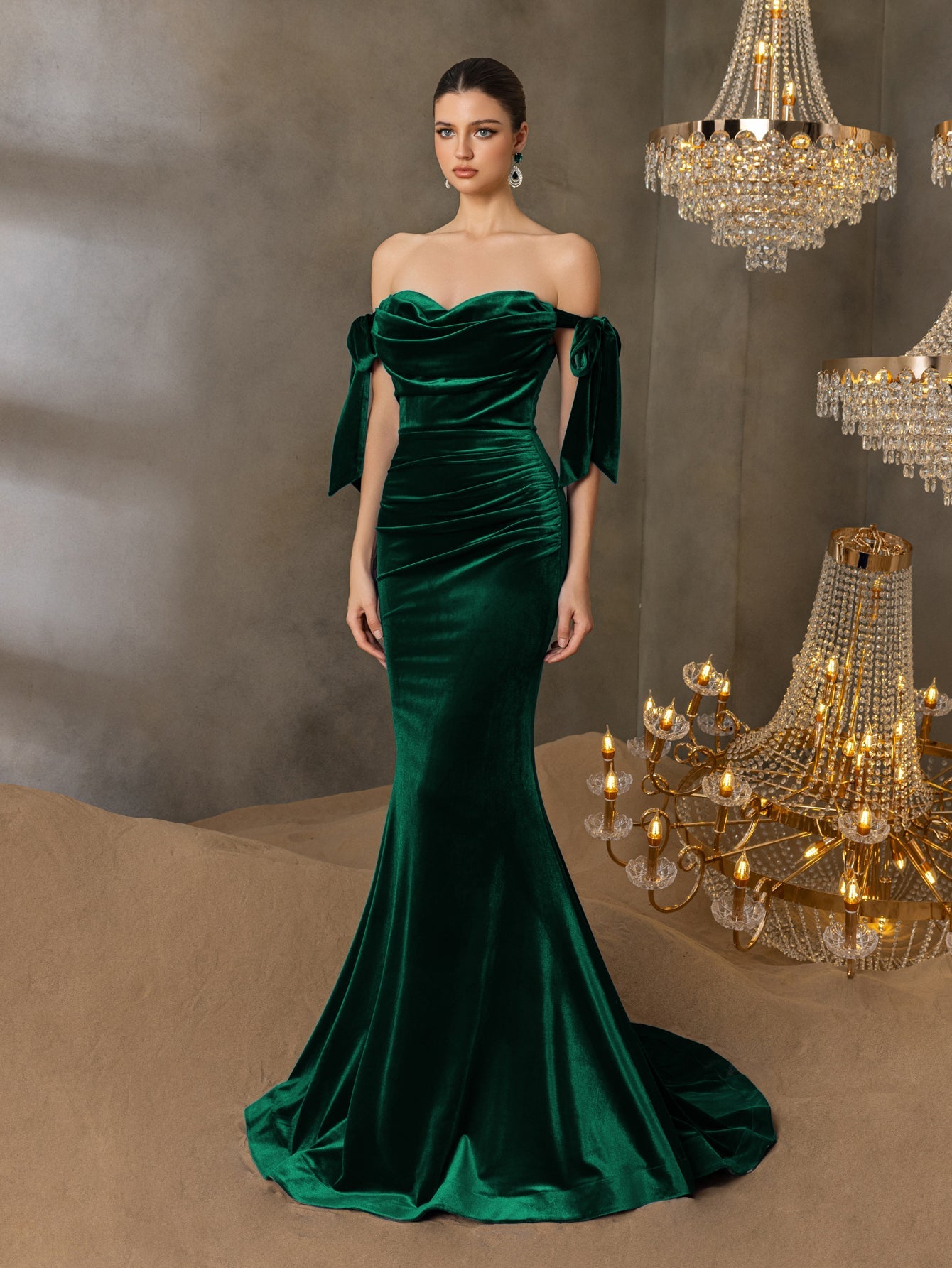 Additional product view of Off-Shoulder Velvet Mermaid Sleeveless Maxi Evening Gown