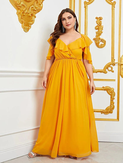 Plus Sweetheart Neck Ruffle Trim Chiffon A-Line Dress – view 4