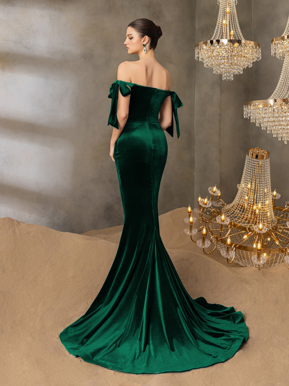 Additional product view of Off-Shoulder Velvet Mermaid Sleeveless Maxi Evening Gown