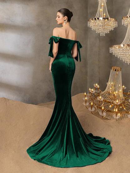 Additional product view of Off-Shoulder Velvet Mermaid Sleeveless Maxi Evening Gown