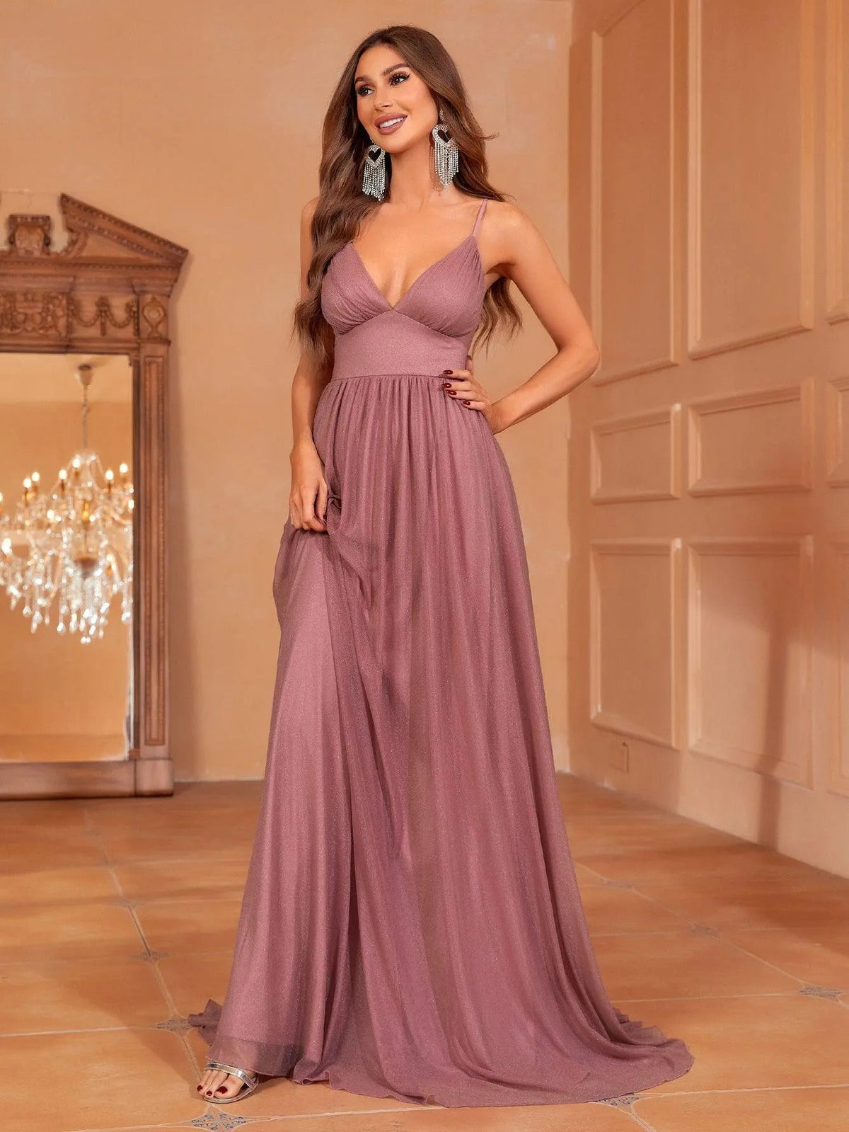 Additional product view of Cami Strap Chiffon Backless A-Line Sleeveless Evening Gown