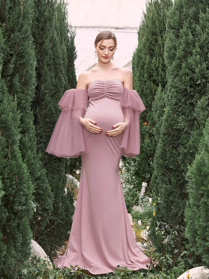 Maternity Strapless Tulle Sleeveless Mermaid Evening Gown — authorized product image 1