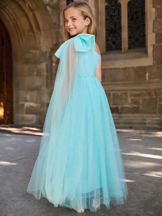 Tween Girls' One-Shoulder Tulle Sleeveless A-Line Formal Gown — authorized product image 2