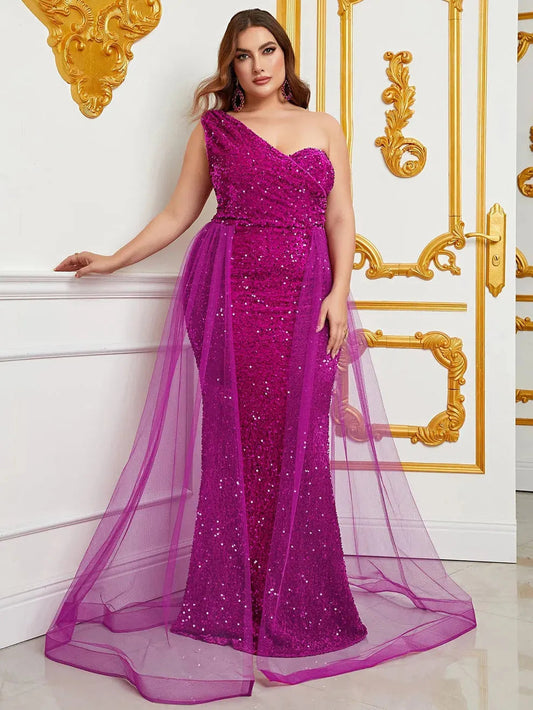 Plus-Size Size One-Shoulder Sequin Mermaid Evening Dress — authorized product image 1